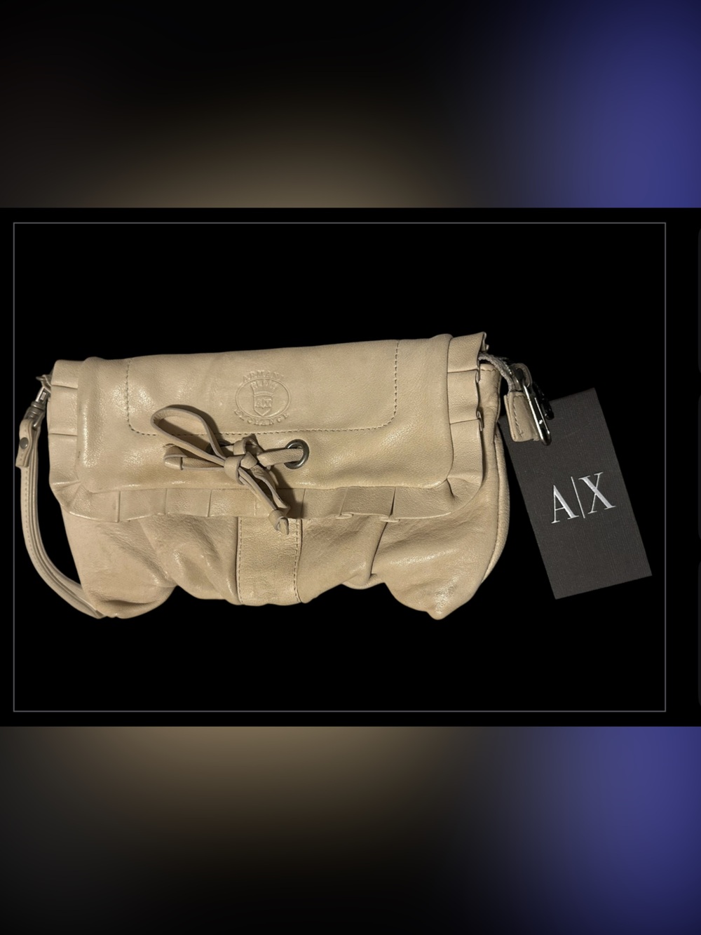 A/X Armani Exchange Taupe Leather Bow-Accent Clutch